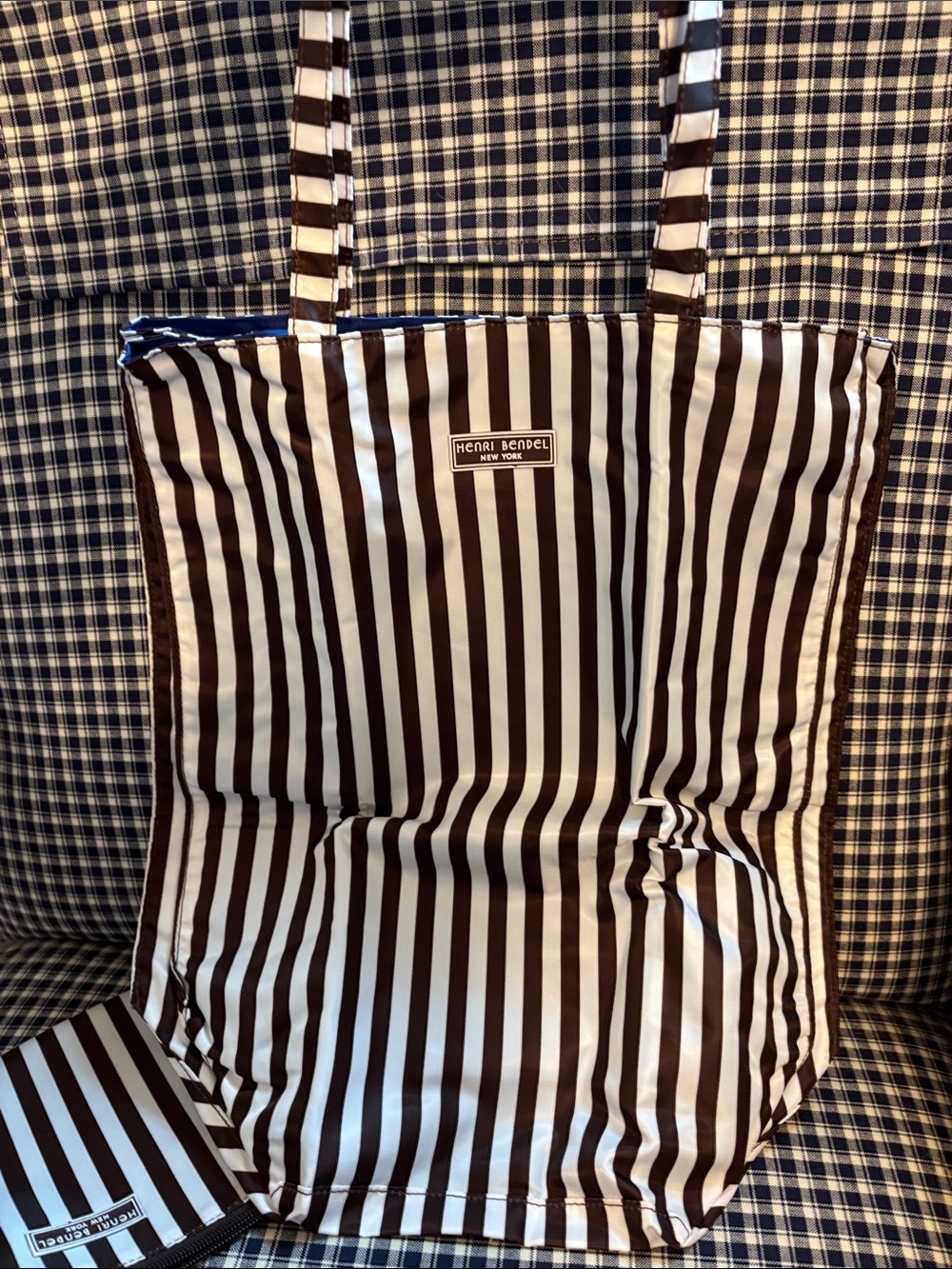 henri bendel Brown and White Vertical Striped packable tote - Picture 6 of 10